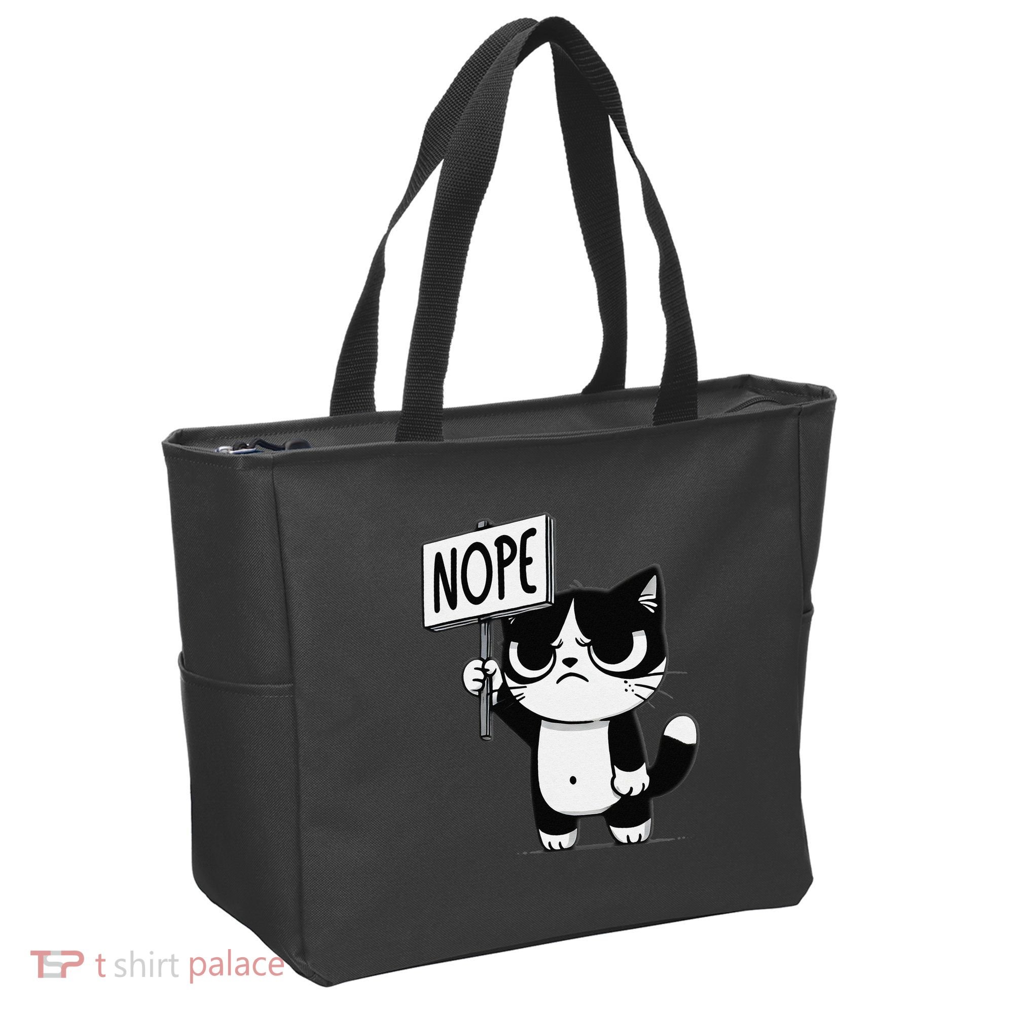 Funny Cat Nope Grumpy Face Cat Sarcastic Mom Dad Tote Bag