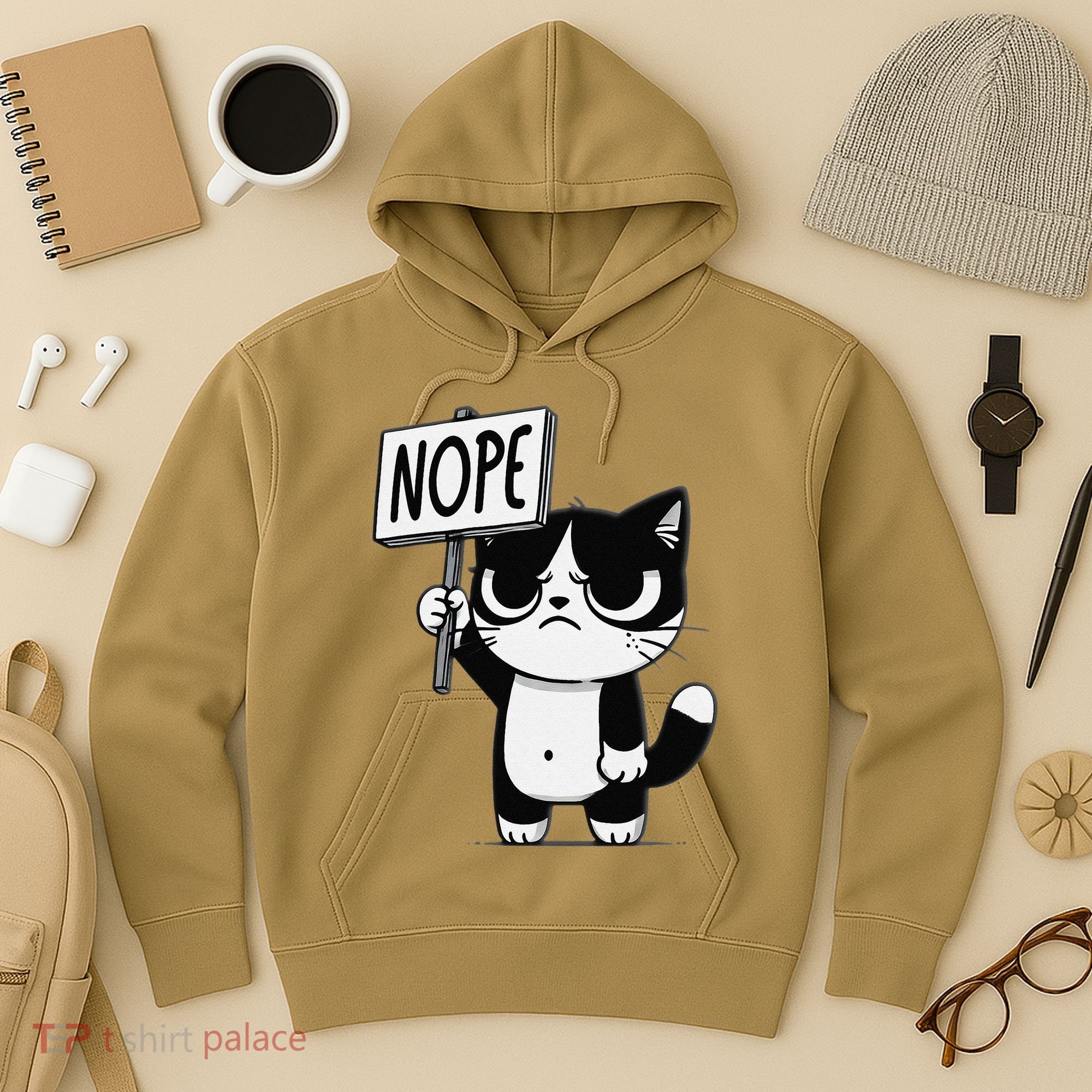 Funny Cat Nope Grumpy Face Cat Sarcastic Mom Dad Hoodie