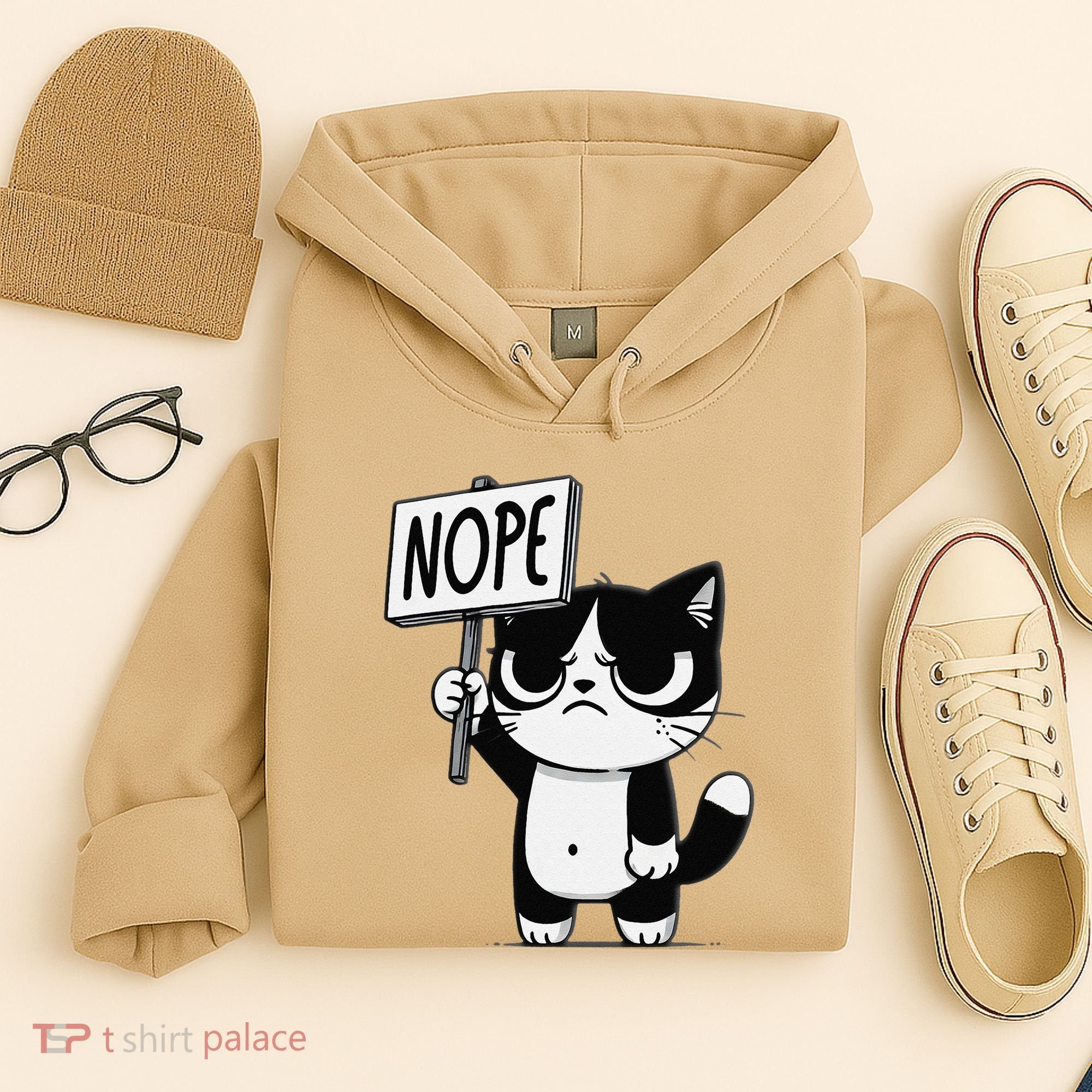 Funny Cat Nope Grumpy Face Cat Sarcastic Mom Dad Hoodie