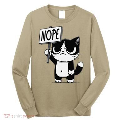 Funny Cat Nope Grumpy Face Cat Sarcastic Mom Dad Long Sleeve Shirt