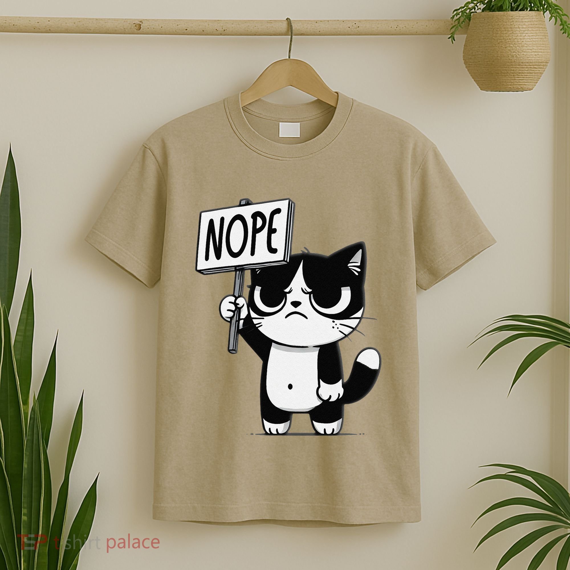 Funny Cat Nope Grumpy Face Cat Sarcastic Mom Dad T-Shirt