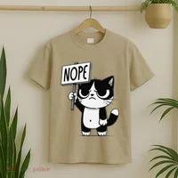Funny Cat Nope Grumpy Face Cat Sarcastic Mom Dad T-Shirt thumb 2