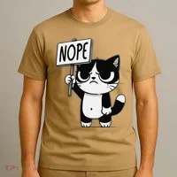 Funny Cat Nope Grumpy Face Cat Sarcastic Mom Dad T-Shirt thumb 3