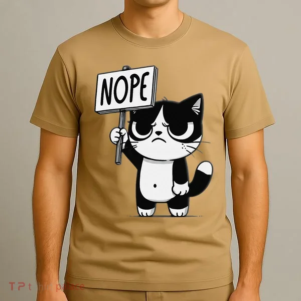 Funny Cat Nope Grumpy Face Cat Sarcastic Mom Dad T-Shirt