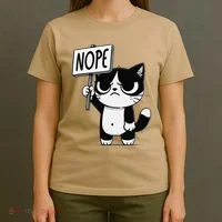 Funny Cat Nope Grumpy Face Cat Sarcastic Mom Dad T-Shirt thumb 4