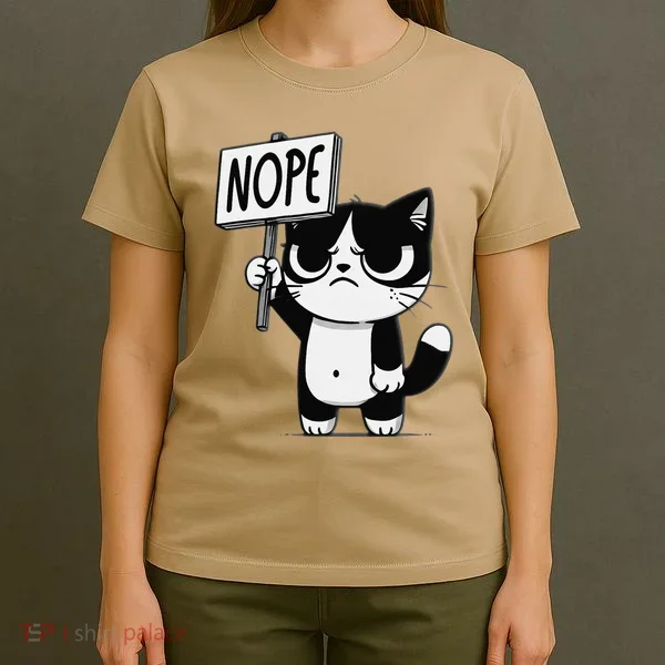 Funny Cat Nope Grumpy Face Cat Sarcastic Mom Dad T-Shirt