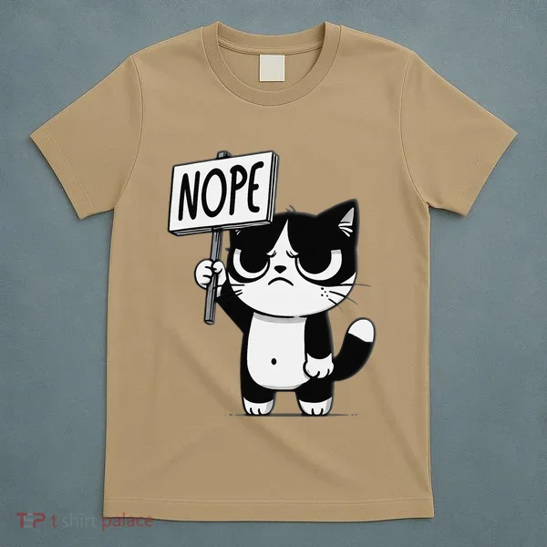 Funny Cat Nope Grumpy Face Cat Sarcastic Mom Dad T-Shirt