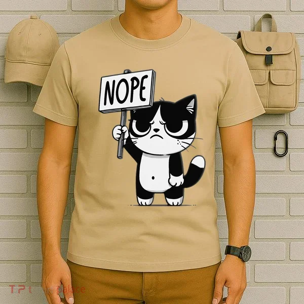 Funny Cat Nope Grumpy Face Cat Sarcastic Mom Dad T-Shirt