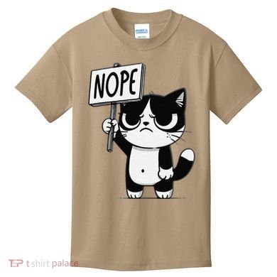 Funny Cat Nope Grumpy Face Cat Sarcastic Mom Dad Kids T-Shirt
