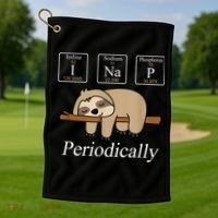 Funny Chemistry Nerdy Lazy Sloth I Nap Periodically Golf Towel thumb 1