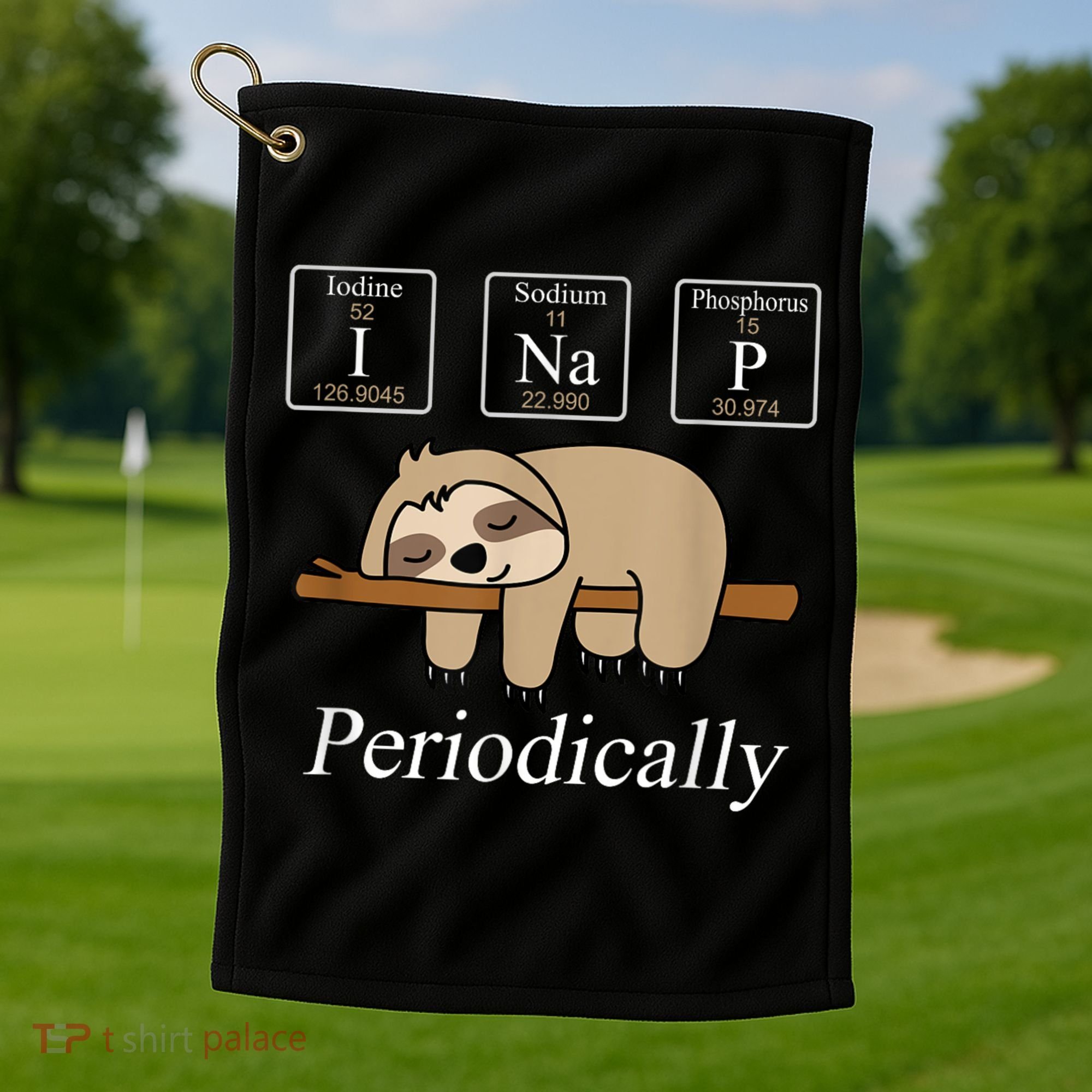 Funny Chemistry Nerdy Lazy Sloth I Nap Periodically Golf Towel