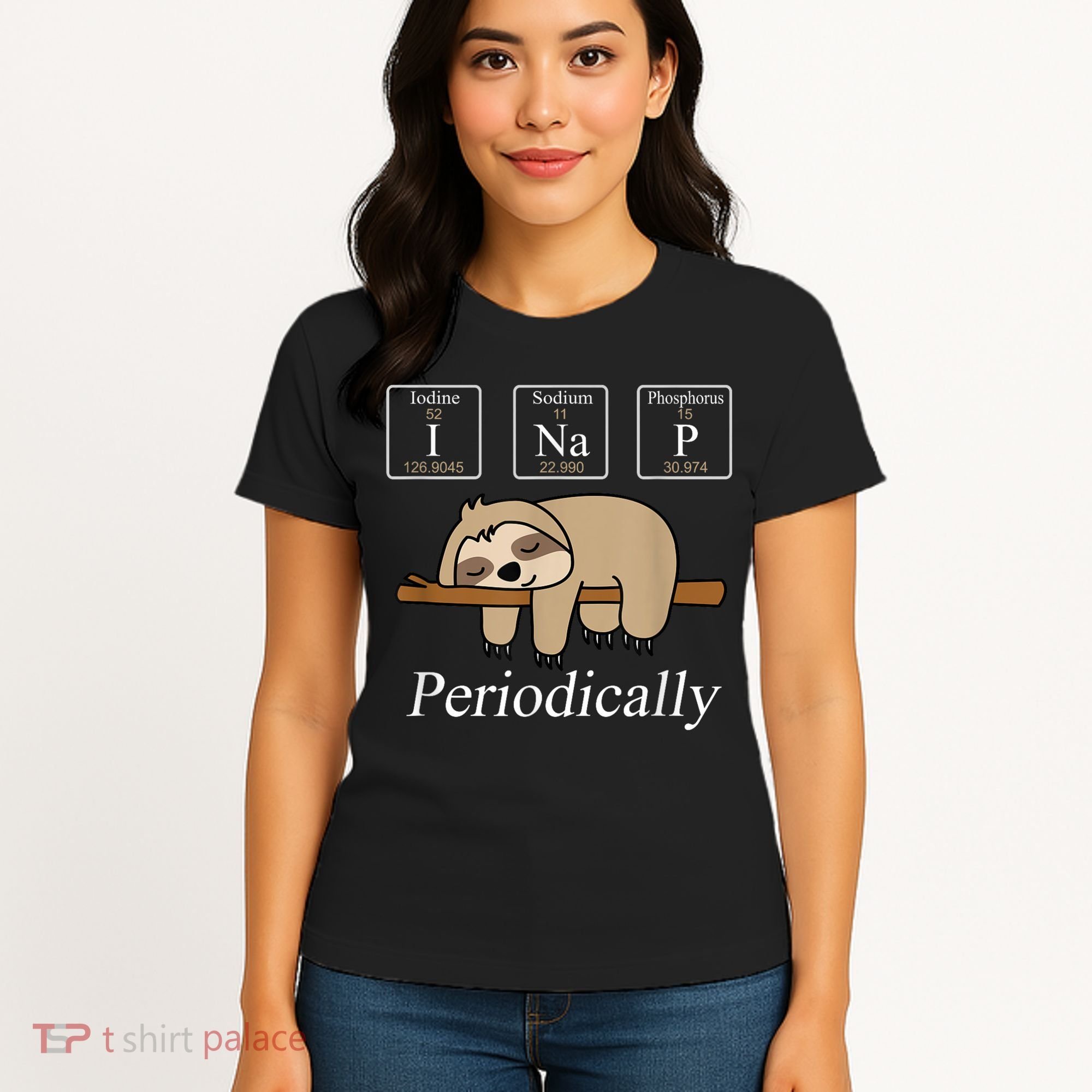 Funny Chemistry Nerdy Lazy Sloth I Nap Periodically Women's T-Shirt