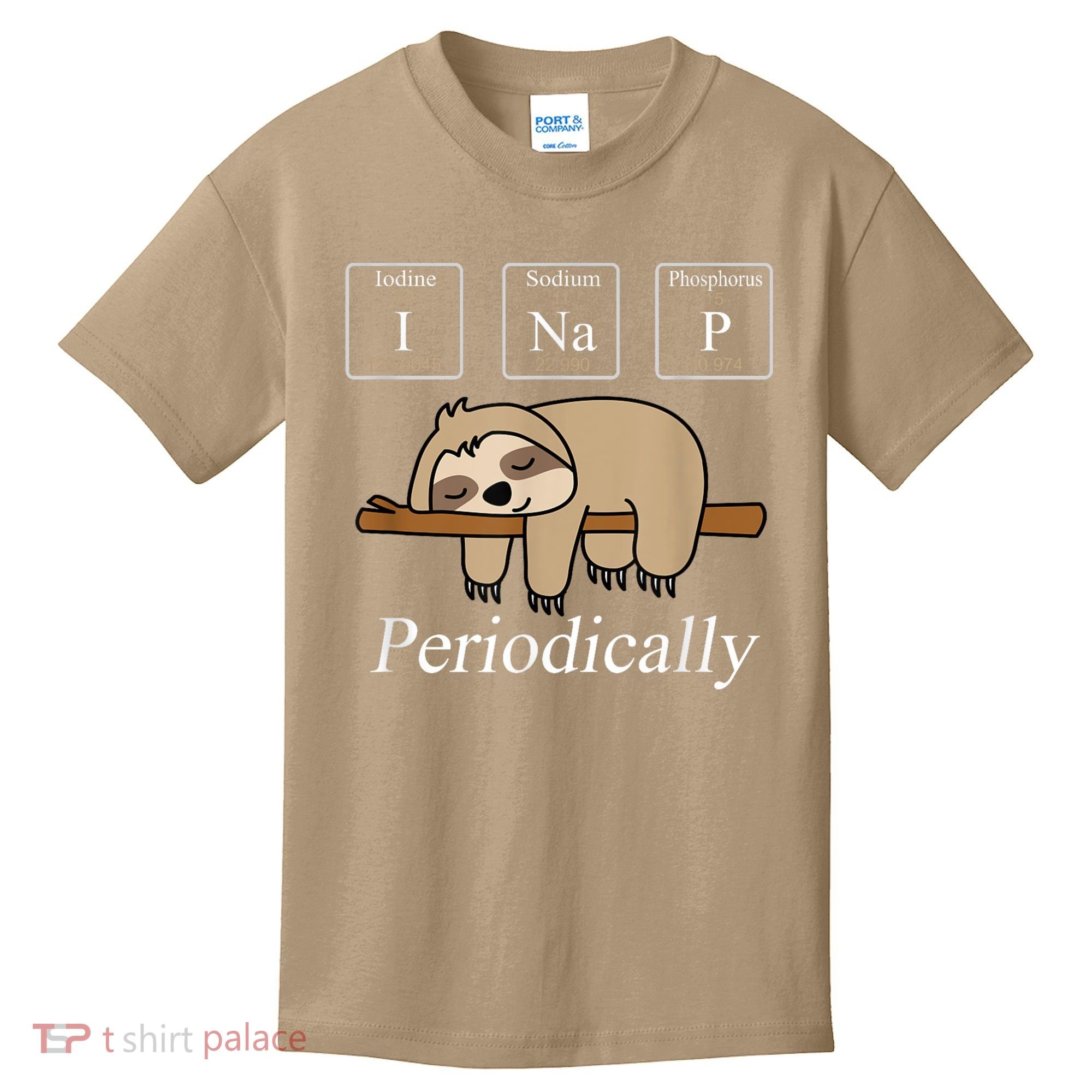 Funny Chemistry Nerdy Lazy Sloth I Nap Periodically Kids T-Shirt