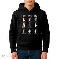 Funny Cat Ns God Says I Am Christian Cat Lover Kids Hoodie thumb 4