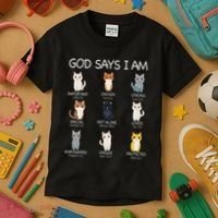 Funny Cat Ns God Says I Am Christian Cat Lover Kids T-Shirt thumb 3