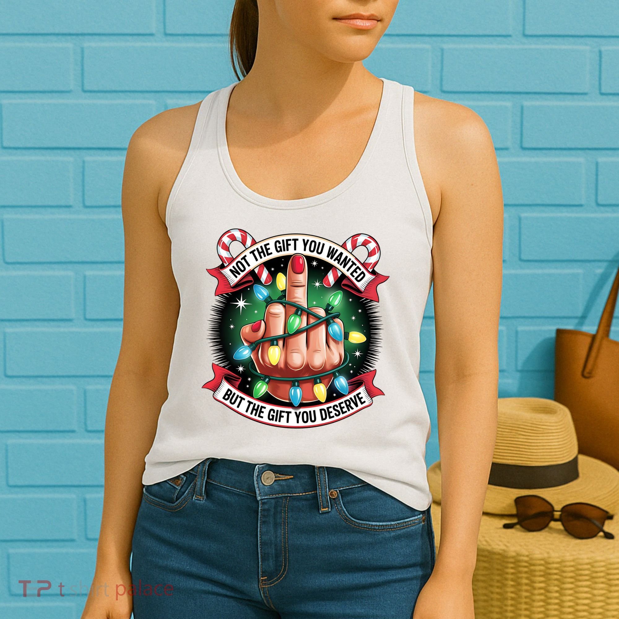 Funny Christmas Not The Gift You Wanted Middle Finger Women's Tank Top