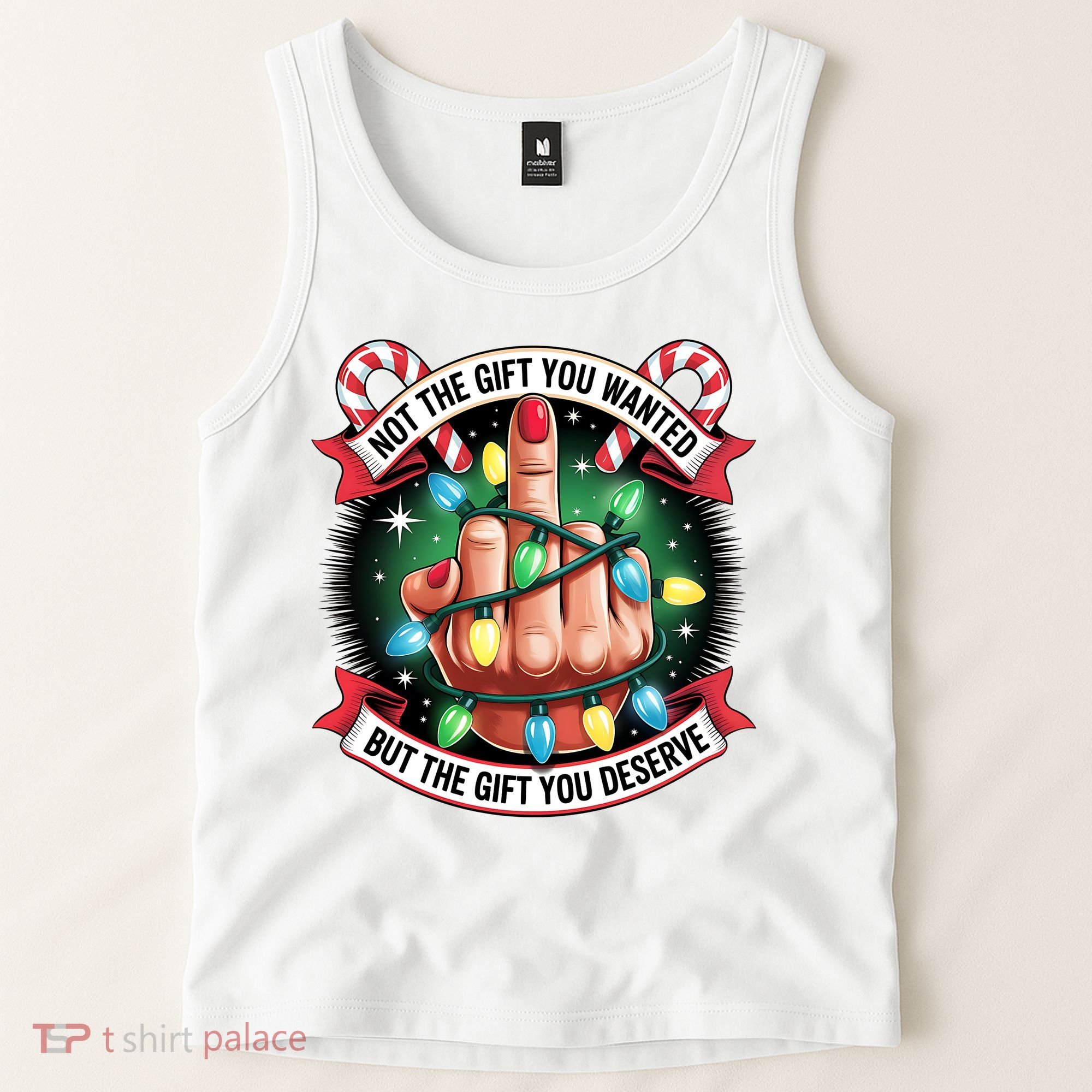Funny Christmas Not The Gift You Wanted Middle Finger Tank Top