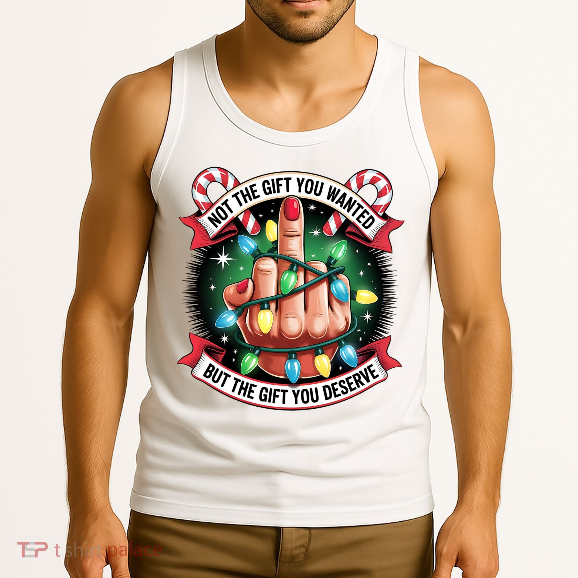 Funny Christmas Not The Gift You Wanted Middle Finger Tank Top