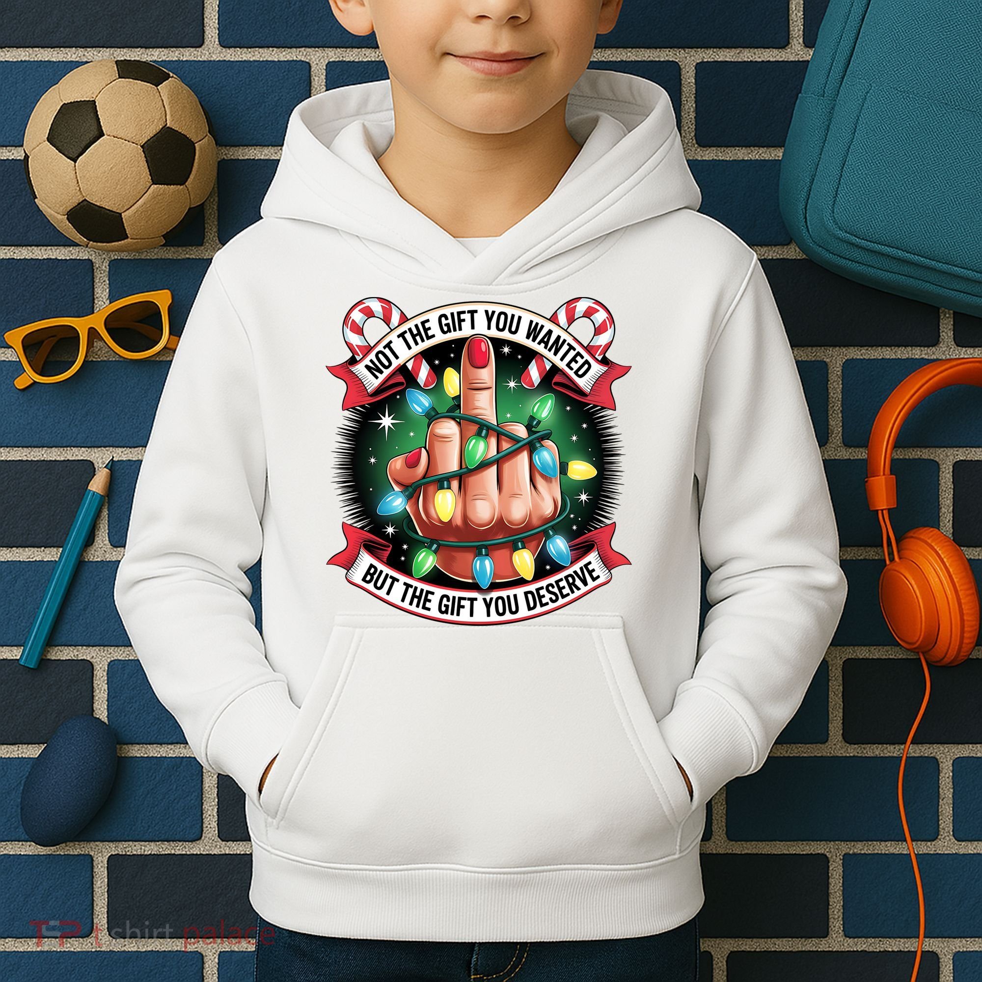 Funny Christmas Not The Gift You Wanted Middle Finger Kids Hoodie