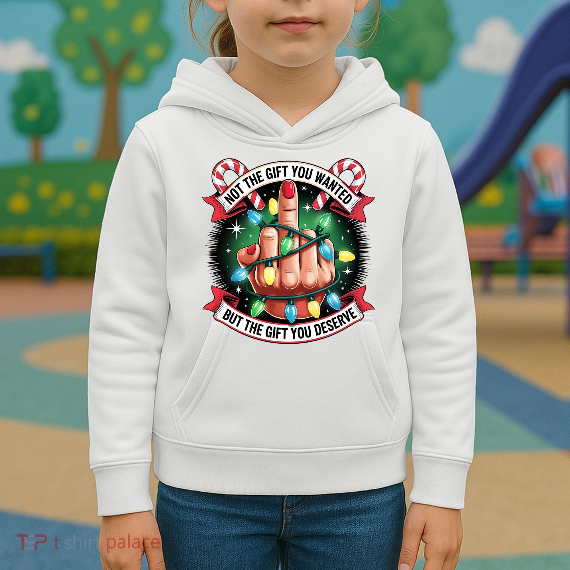 Funny Christmas Not The Gift You Wanted Middle Finger Kids Hoodie