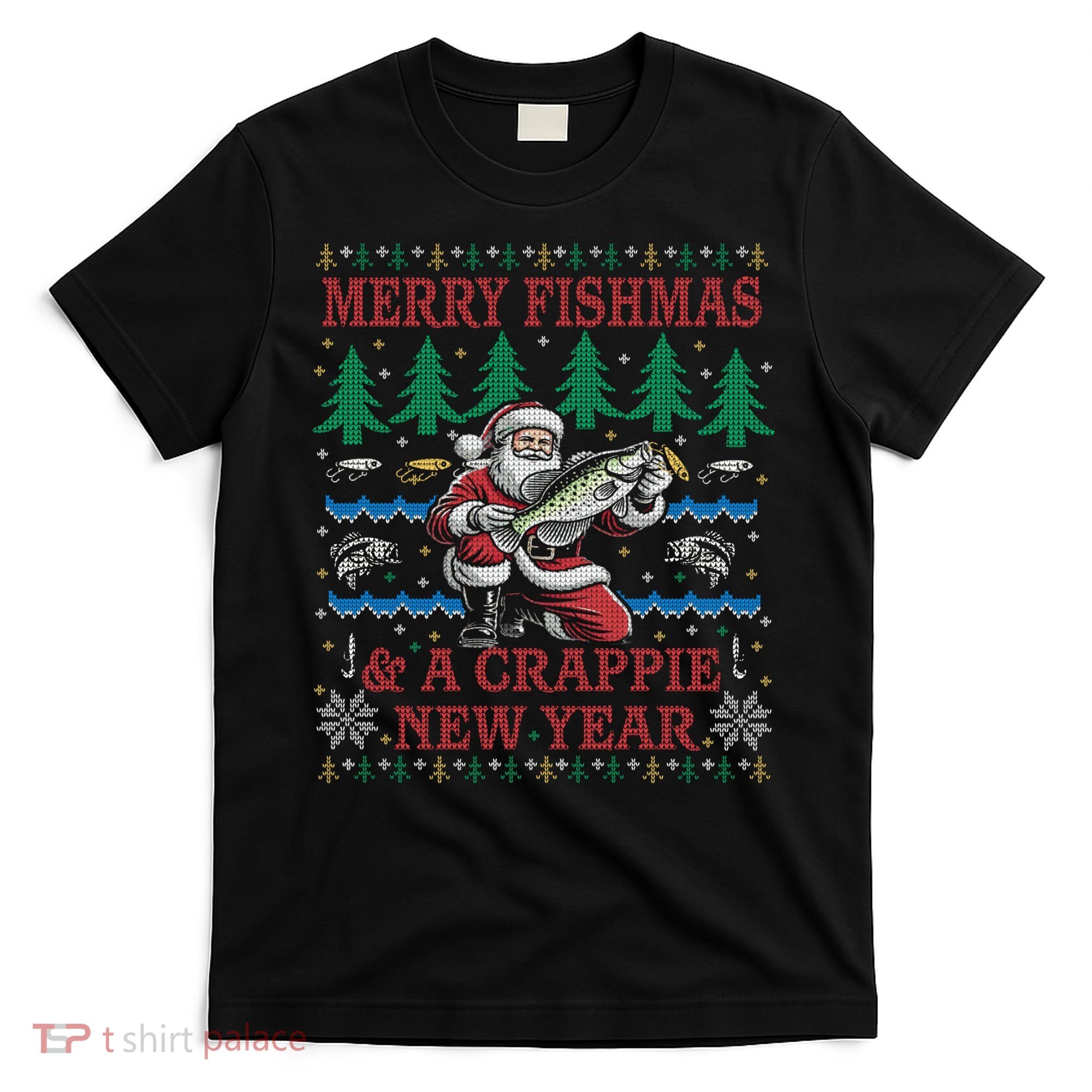 Funny Crappie New Year Fishing Ugly Christmas Sweater Party T-Shirt