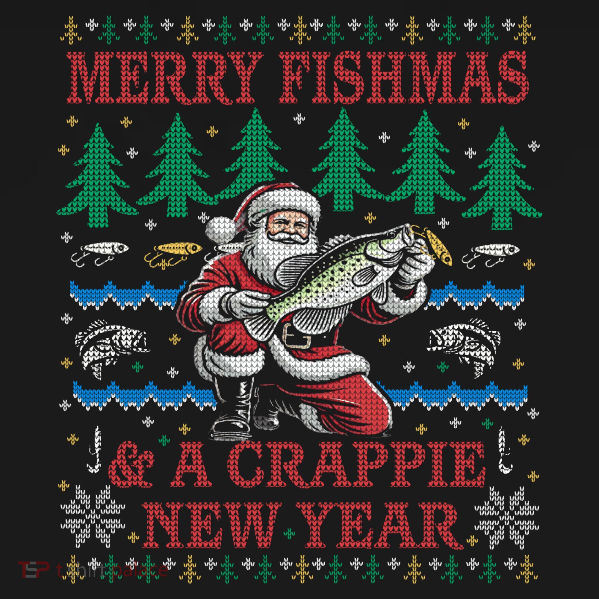 Funny Crappie New Year Fishing Ugly Christmas Sweater Party Women's Tank Top