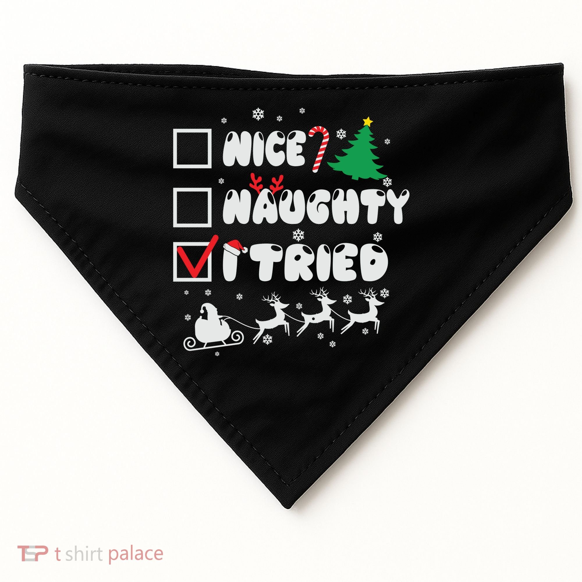 Funny Christmas Nice Naughty I Tried Xmas USA-Made Doggie Bandana