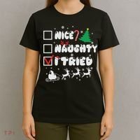 Funny Christmas Nice Naughty I Tried Xmas T-Shirt thumb 4