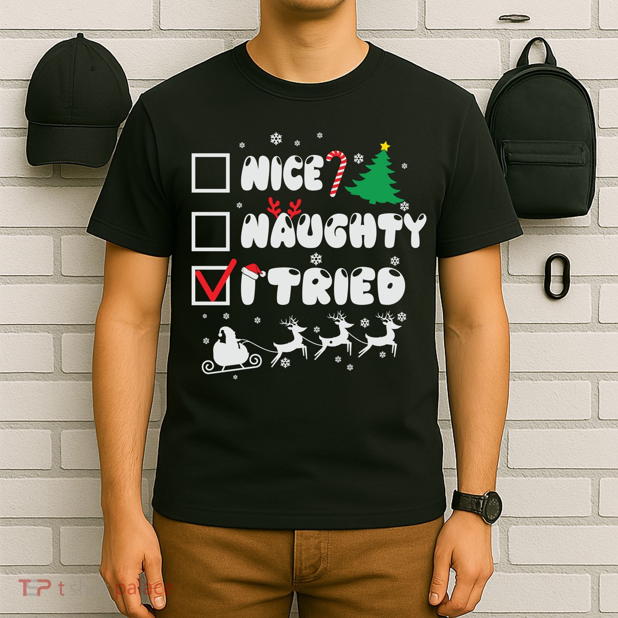 Funny Christmas Nice Naughty I Tried Xmas T-Shirt