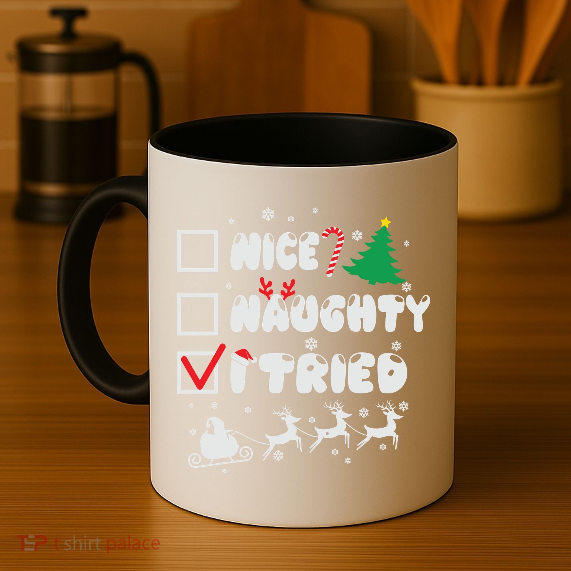 Funny Christmas Nice Naughty I Tried Xmas Coffee Mug