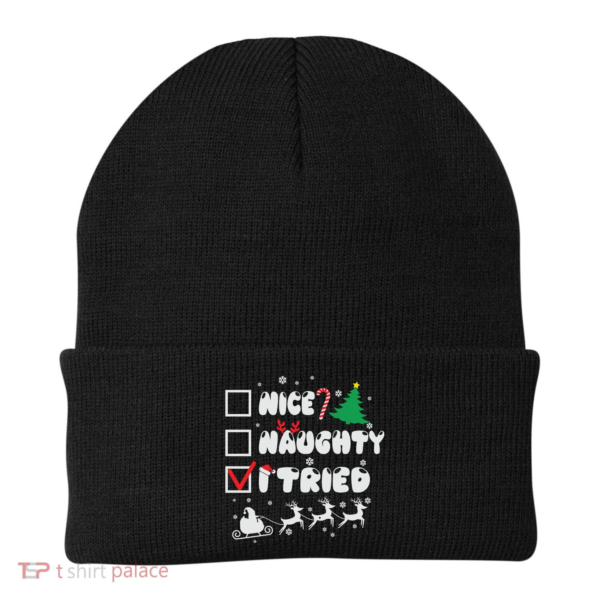 Funny Christmas Nice Naughty I Tried Xmas Beanie