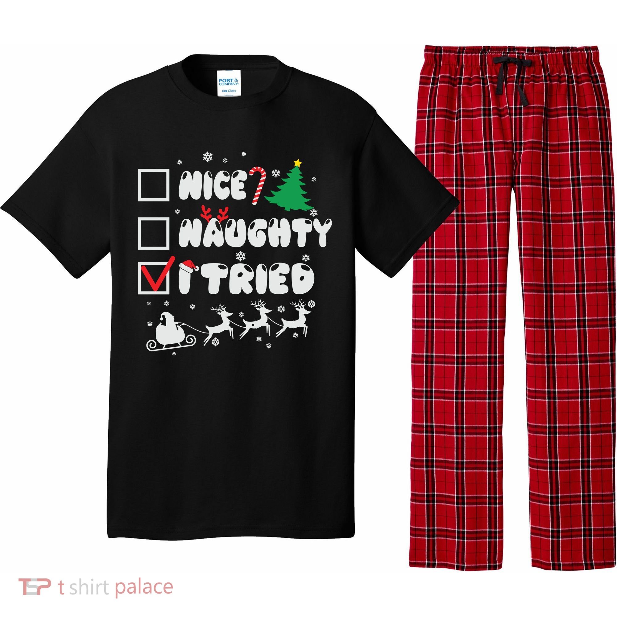 Funny Christmas Nice Naughty I Tried Xmas Pajama Set