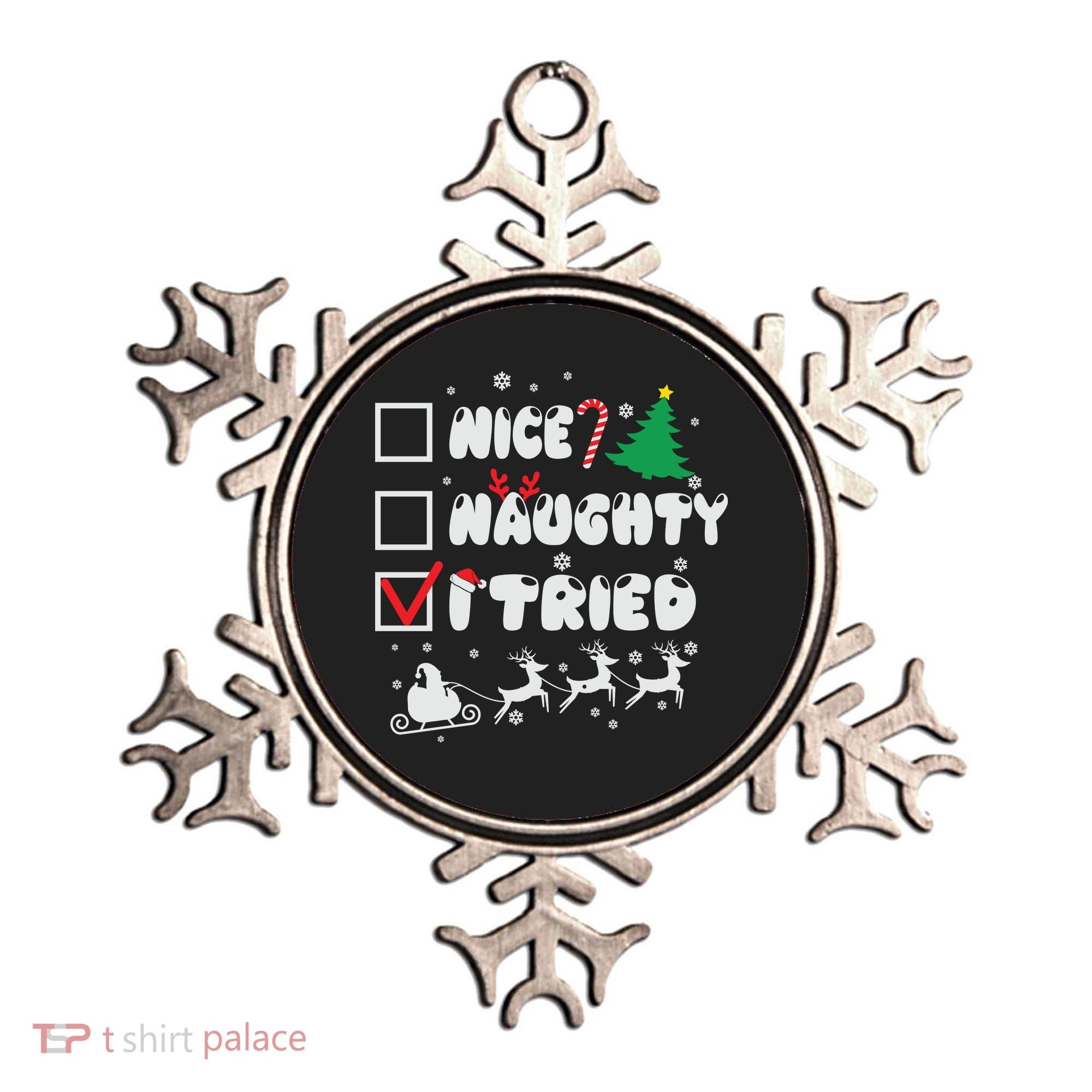 Funny Christmas Nice Naughty I Tried Xmas Ornament