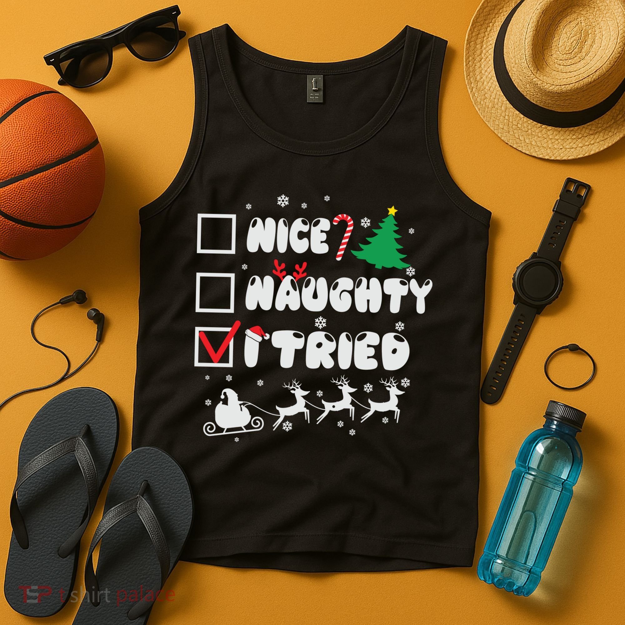 Funny Christmas Nice Naughty I Tried Xmas Tank Top