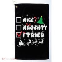 Funny Christmas Nice Naughty I Tried Xmas Golf Towel thumb 0