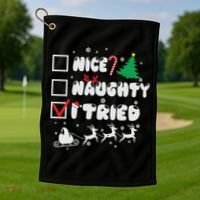 Funny Christmas Nice Naughty I Tried Xmas Golf Towel thumb 1