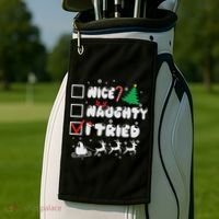Funny Christmas Nice Naughty I Tried Xmas Golf Towel thumb 2
