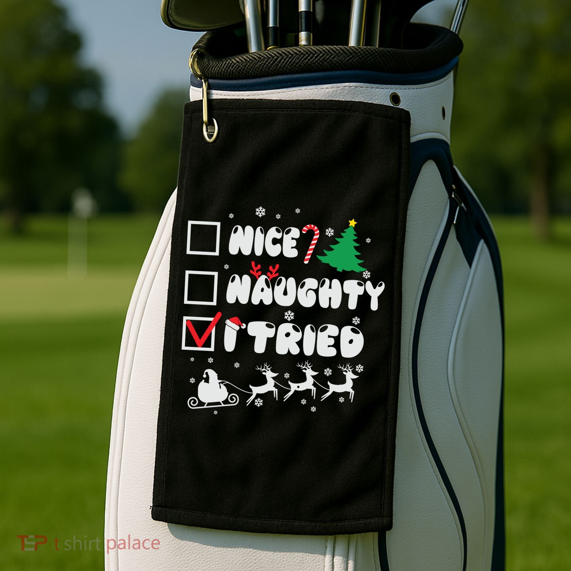 Funny Christmas Nice Naughty I Tried Xmas Golf Towel