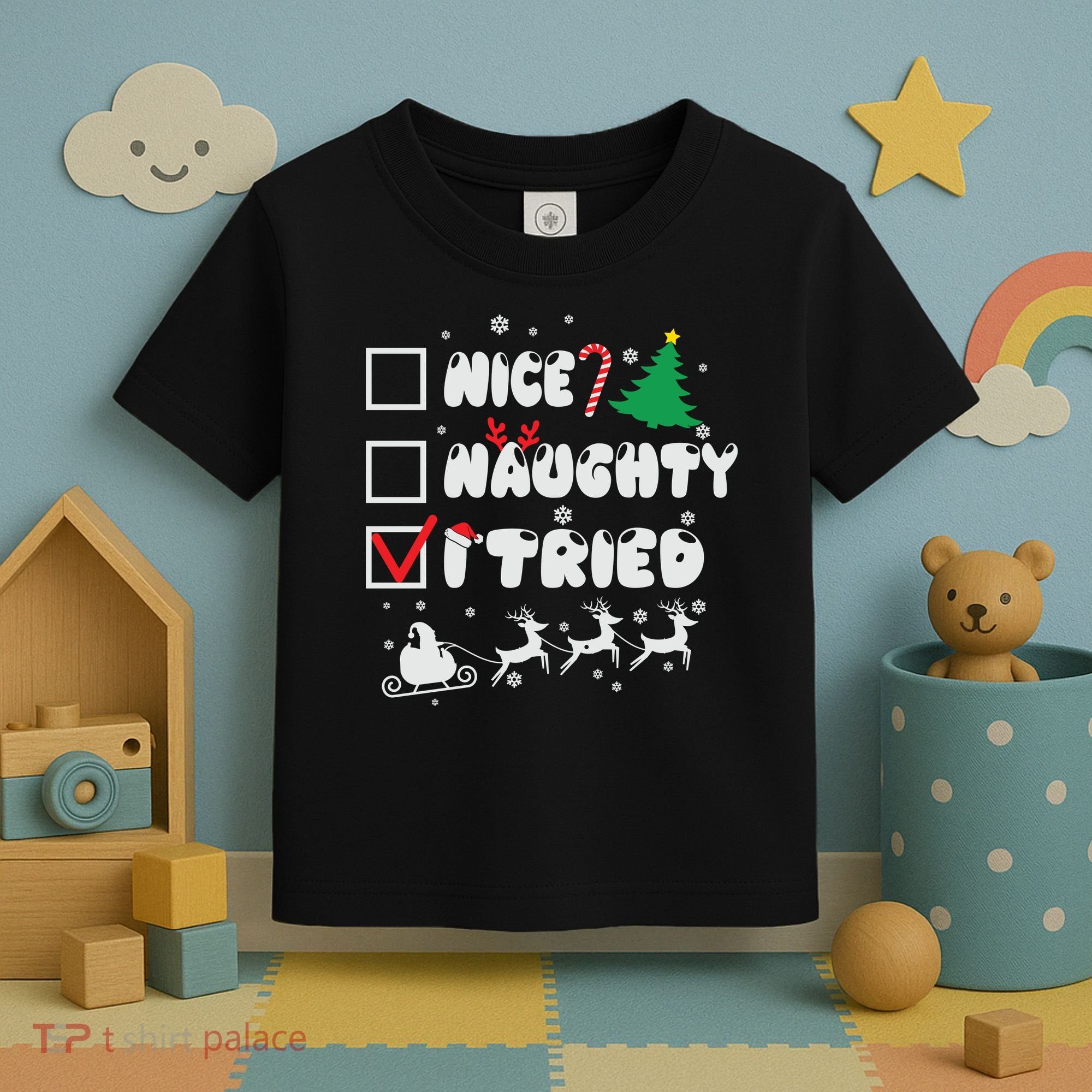 Funny Christmas Nice Naughty I Tried Xmas Toddler T-Shirt