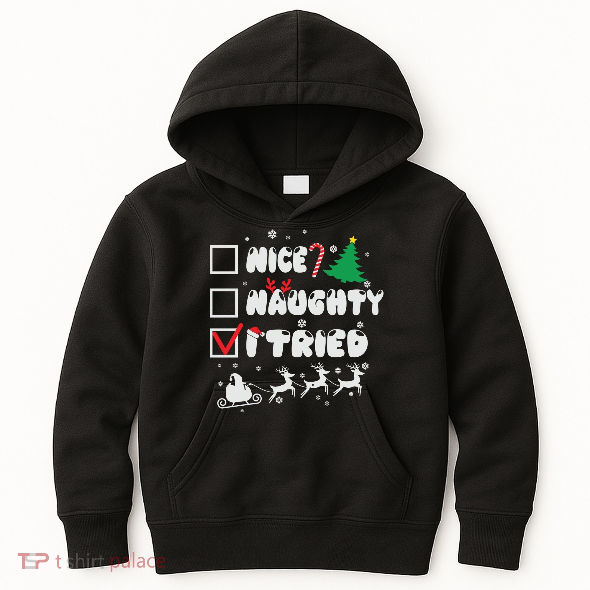 Funny Christmas Nice Naughty I Tried Xmas Kids Hoodie