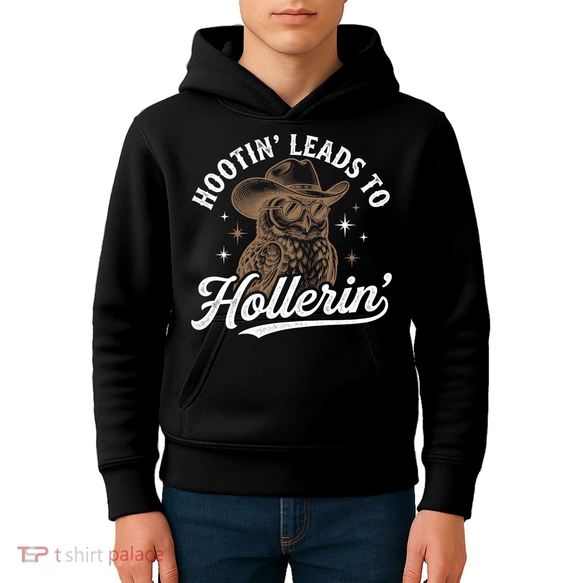 Funny Cowboy Owl Hootin Leads To Hollerin Kids Hoodie