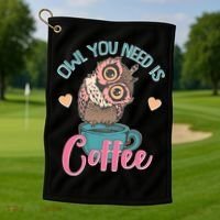 Funny Cute Owl You Need Is Coffee Golf Towel thumb 1