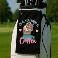 Funny Cute Owl You Need Is Coffee Golf Towel thumb 2