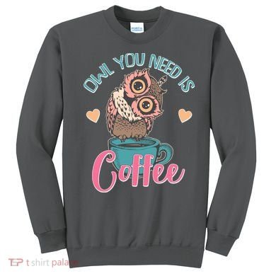 Funny Cute Owl You Need Is Coffee Sweatshirt