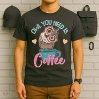 Funny Cute Owl You Need Is Coffee T-Shirt thumb 6