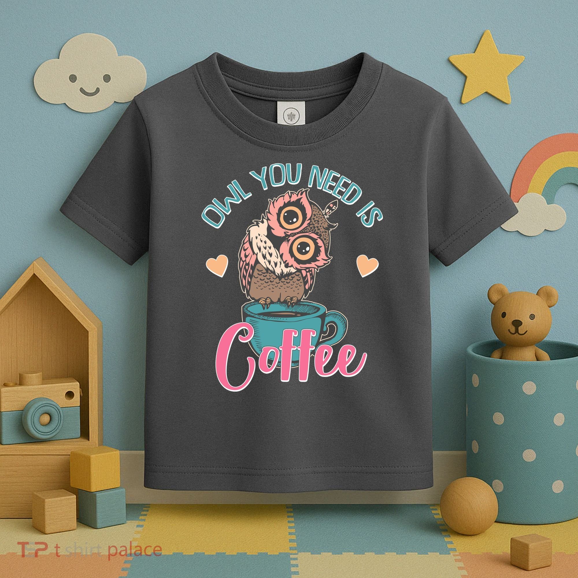 Funny Cute Owl You Need Is Coffee Toddler T-Shirt