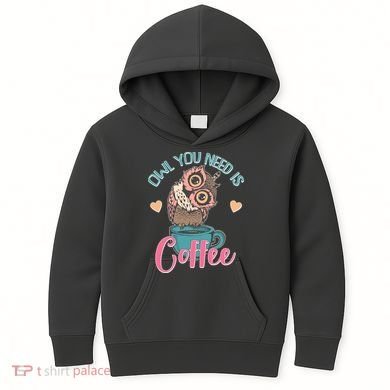 Funny Cute Owl You Need Is Coffee Kids Hoodie