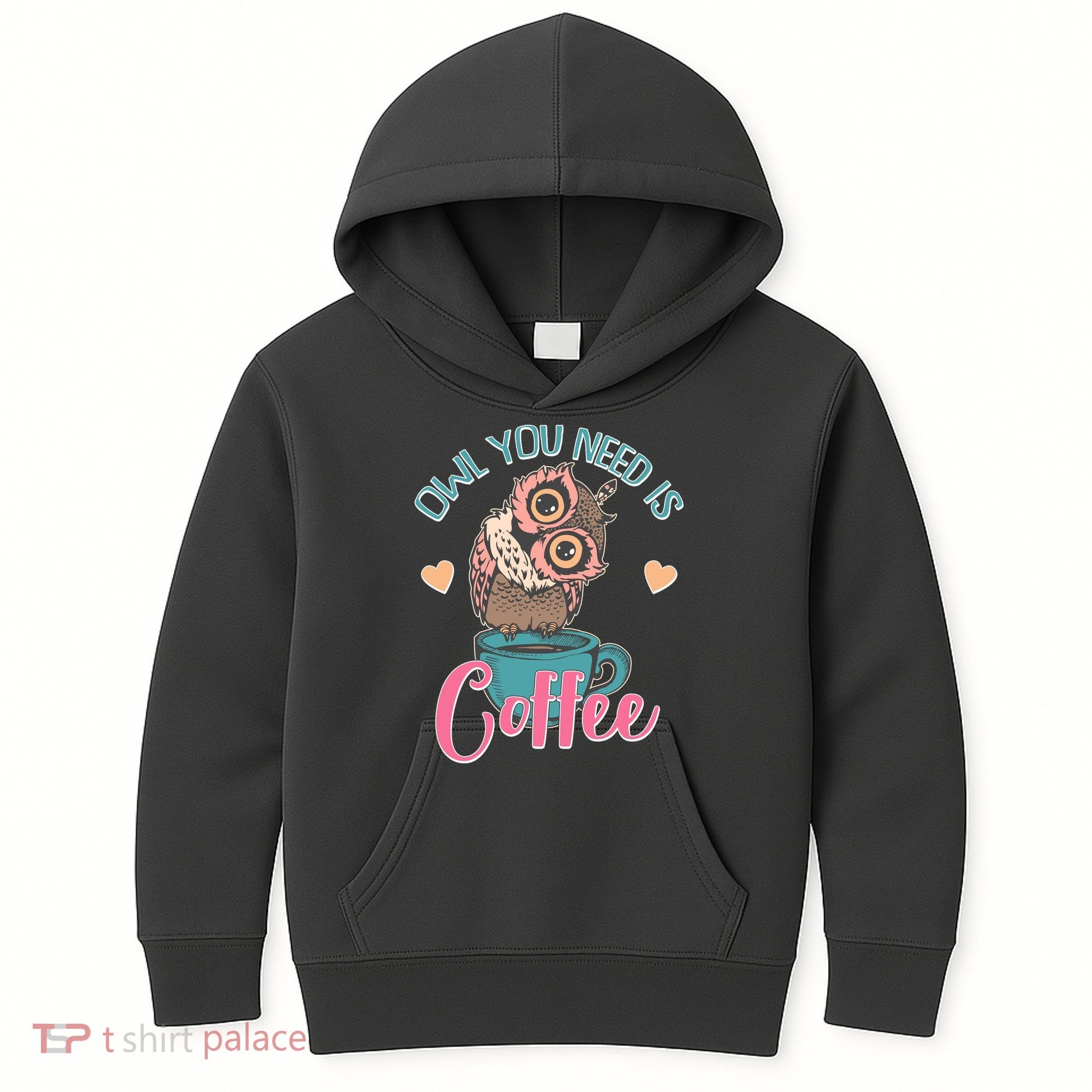 Funny Cute Owl You Need Is Coffee Kids Hoodie