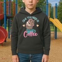 Funny Cute Owl You Need Is Coffee Kids Hoodie thumb 2
