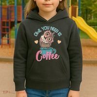 Funny Cute Owl You Need Is Coffee Kids Hoodie thumb 3